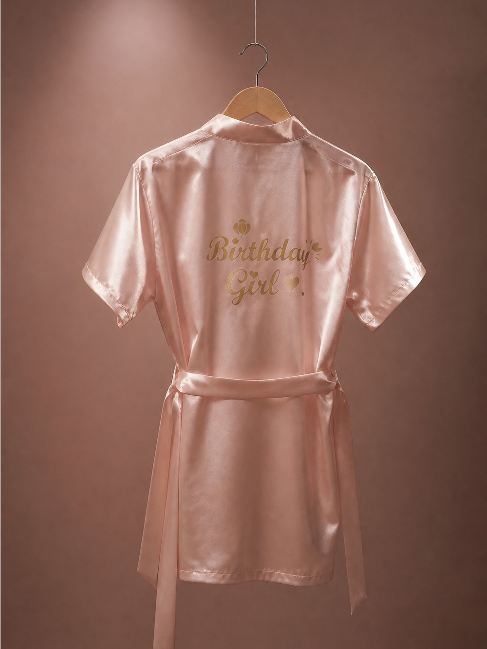 Short Satin 'Birthday Girl' Robe in Blush Pink